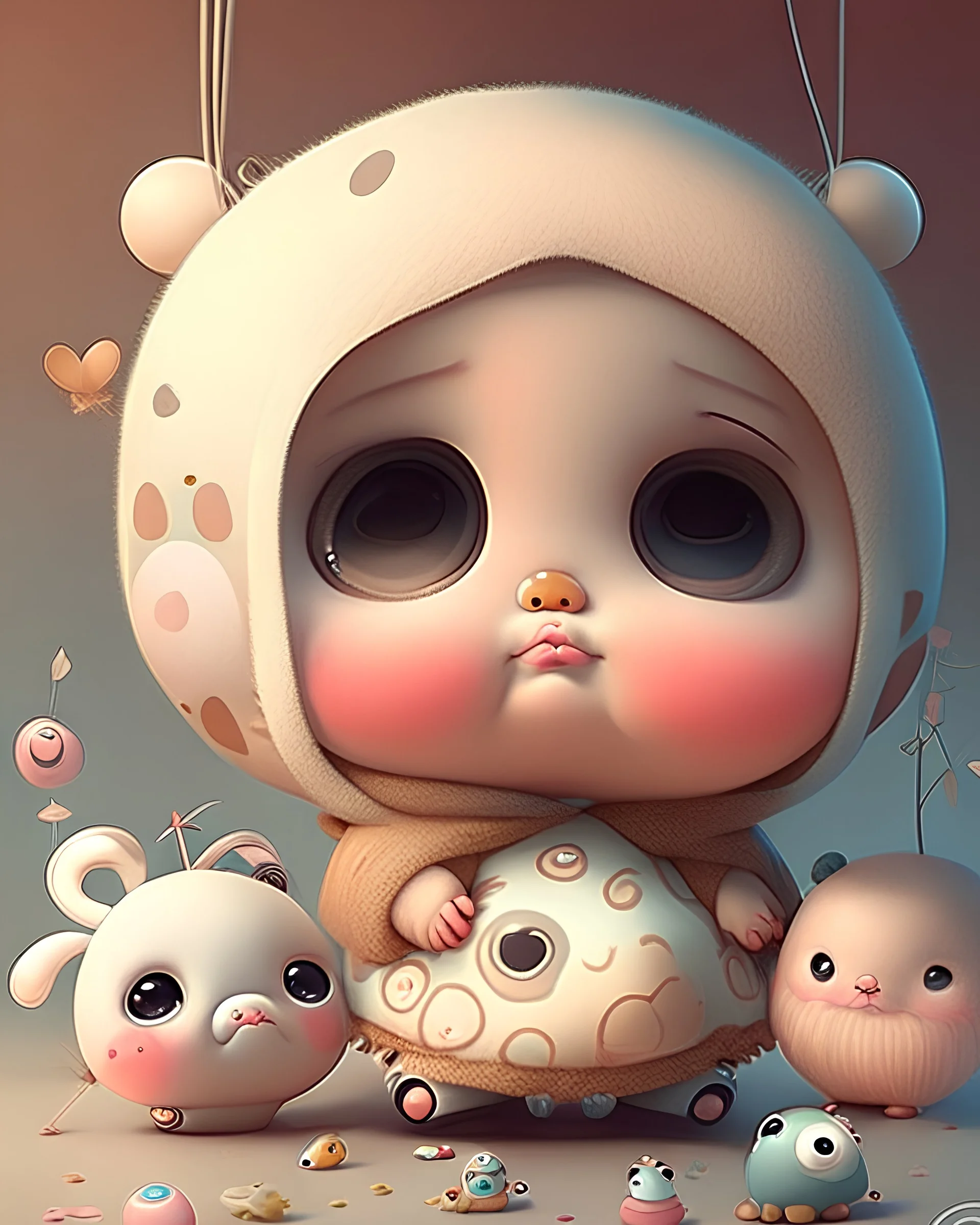 Cute and adorable cartoon, it muñequito , baby, juguetes, dreamlike, surrealism, super cute, trending on artstation