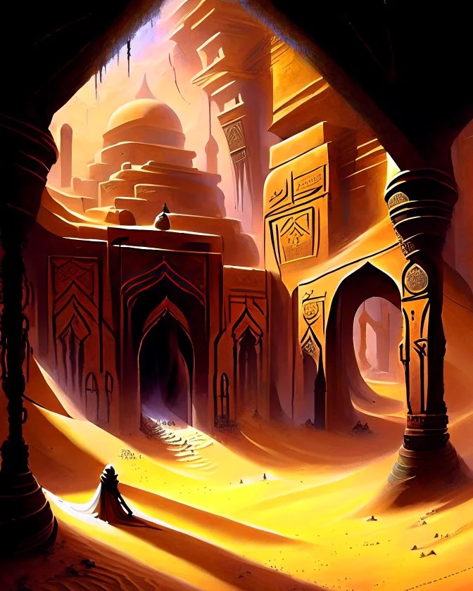 Arabian sand dungeon room dungeon painterly sci fi fantasy art