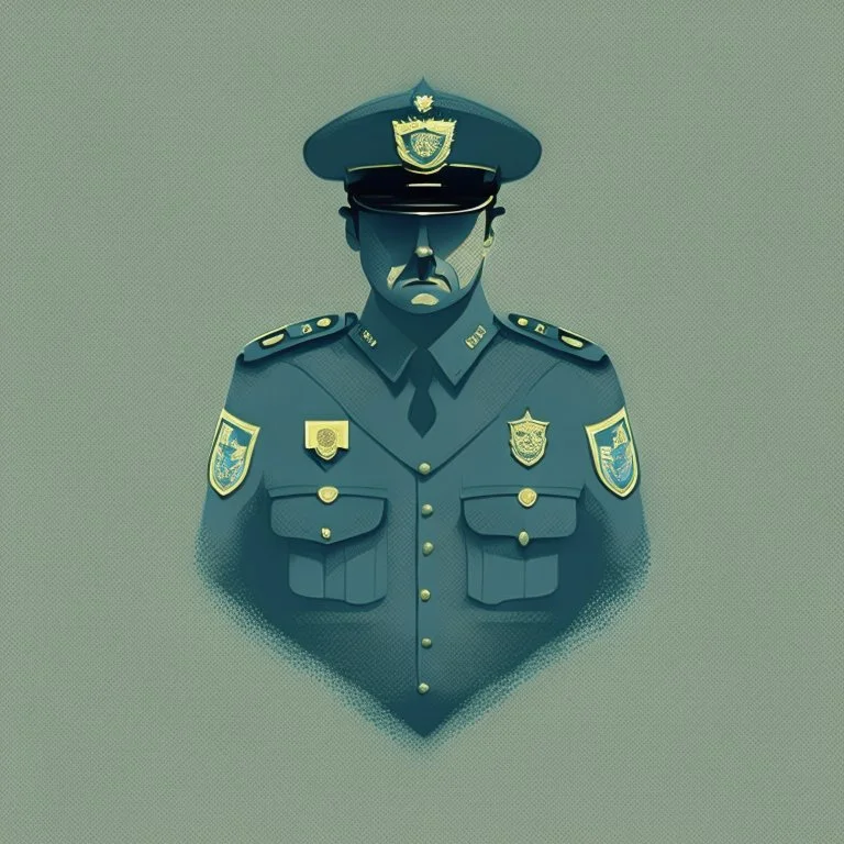 A minimalist design of a hoard of policemen in uniform with a badge on his chest.