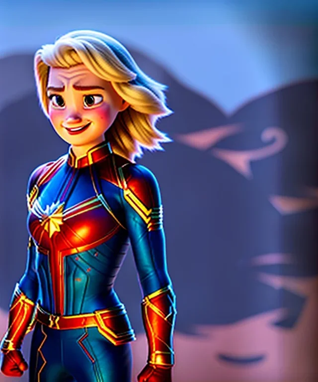 Baby captain marvel, full body, dynamic lighting, hyper realistic