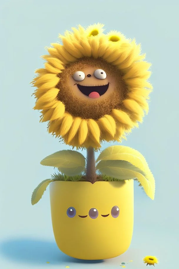 Cheery and cute sunflower in a pot avatar full body in fluffy material