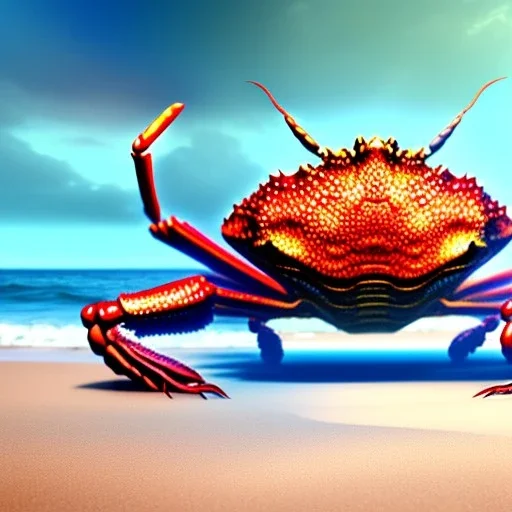 Giant Red Crab Monster, Realistic, on the beach by Van Gog 8k