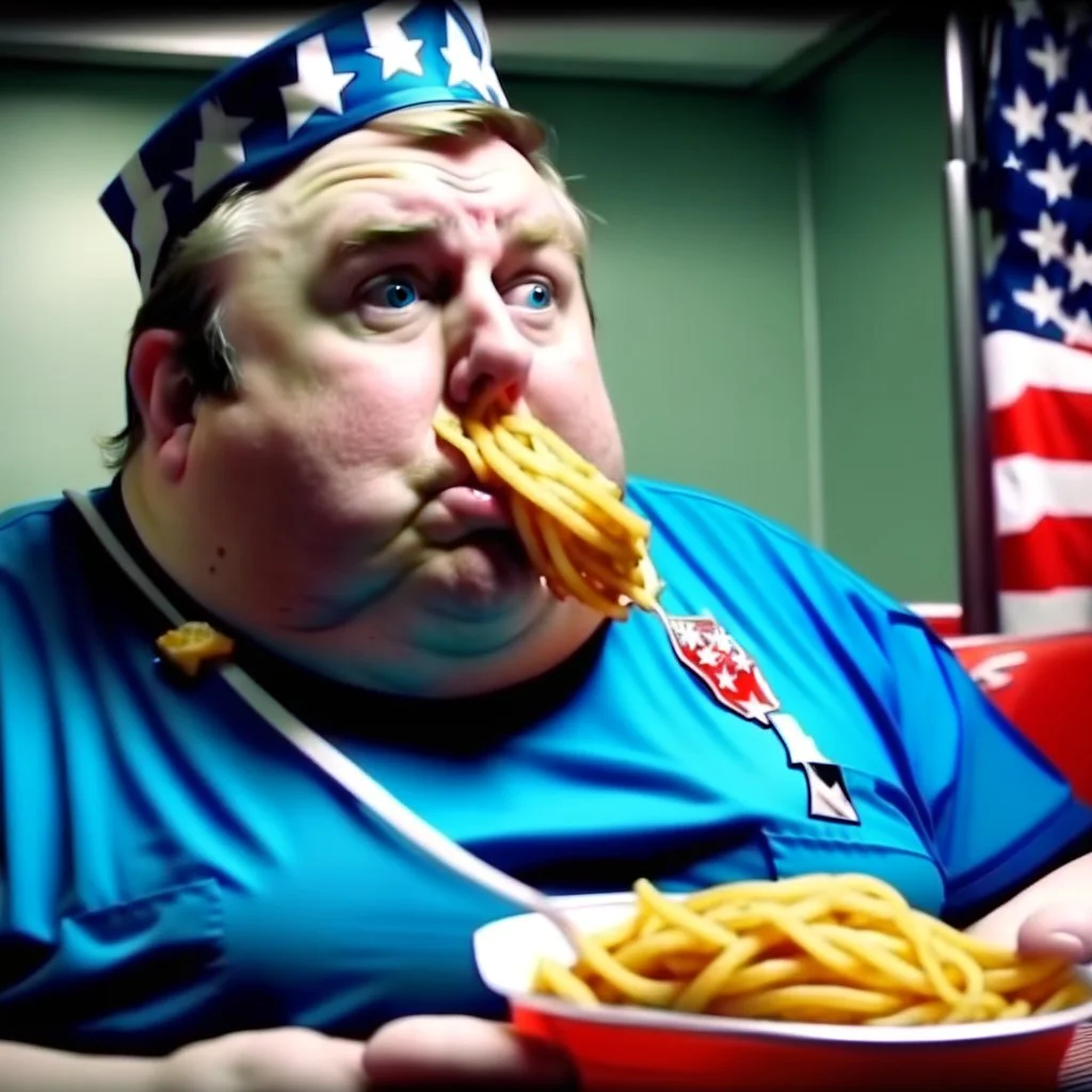 patriotic repulican super fat american eating fries in the ICU HD