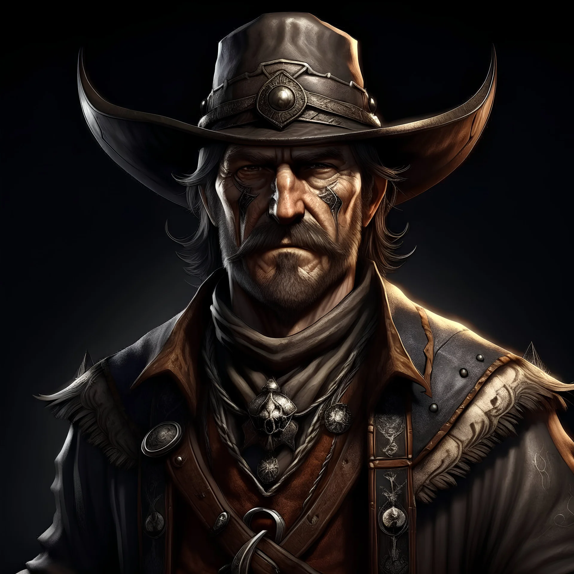 wild west fantasy character realistic grimdark