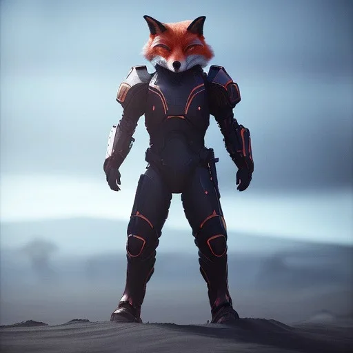 Armor wearing Fox, character design,ultra realistic,shiny, smooth, studio quality, octane render, Surrealism, Triadic colour scheme,ambient lighting polaroid, 100mm