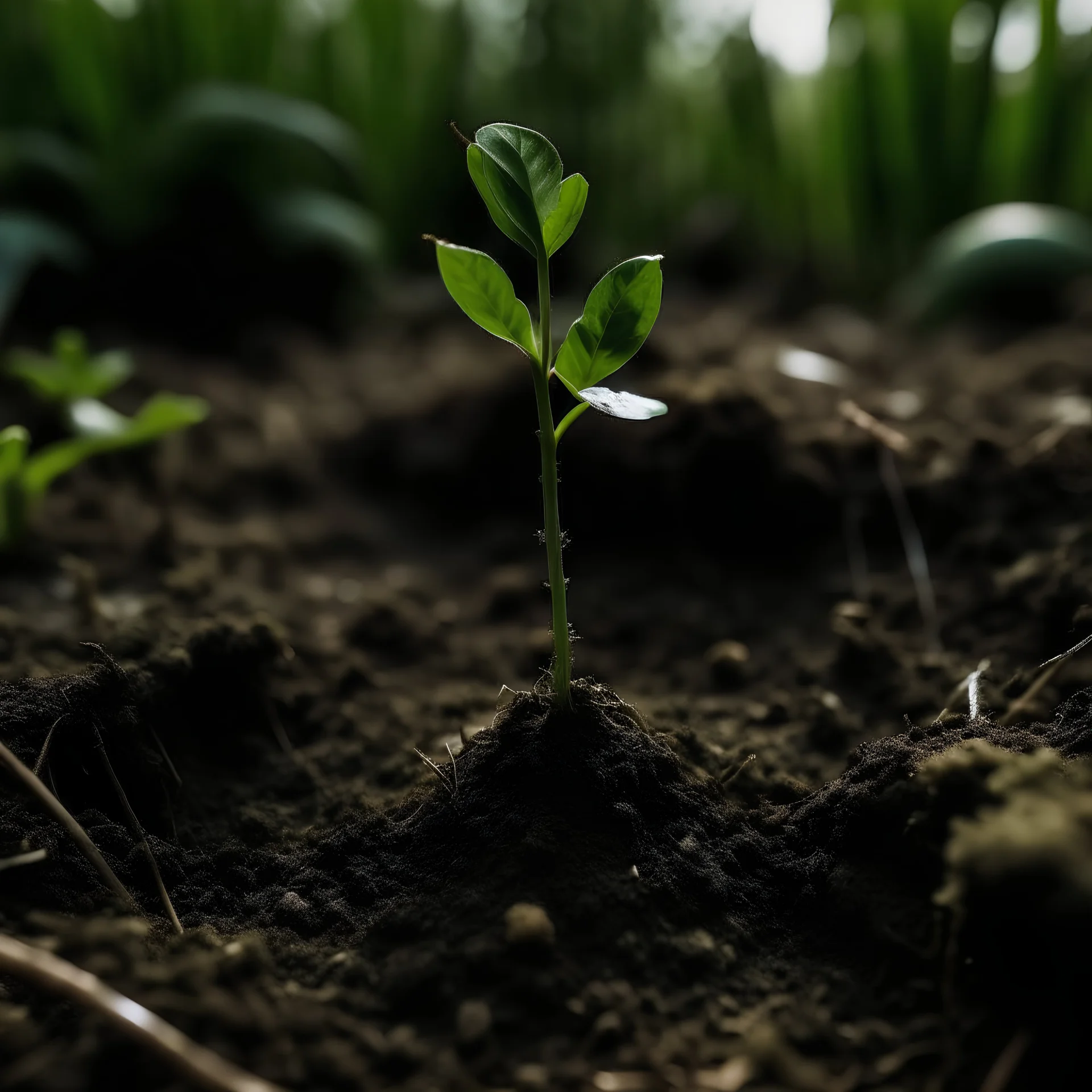 A plant emerging from the ground