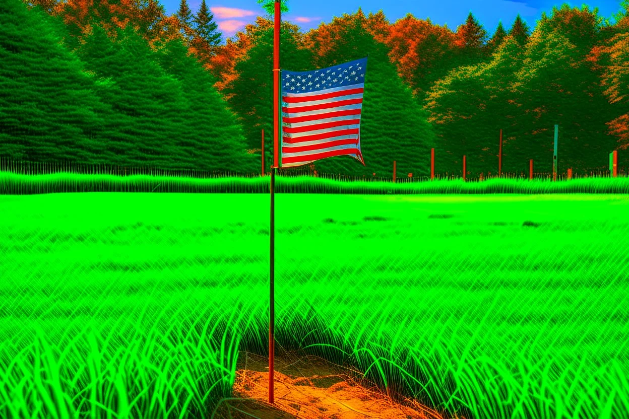 green American flag on flag pole planted on the ground