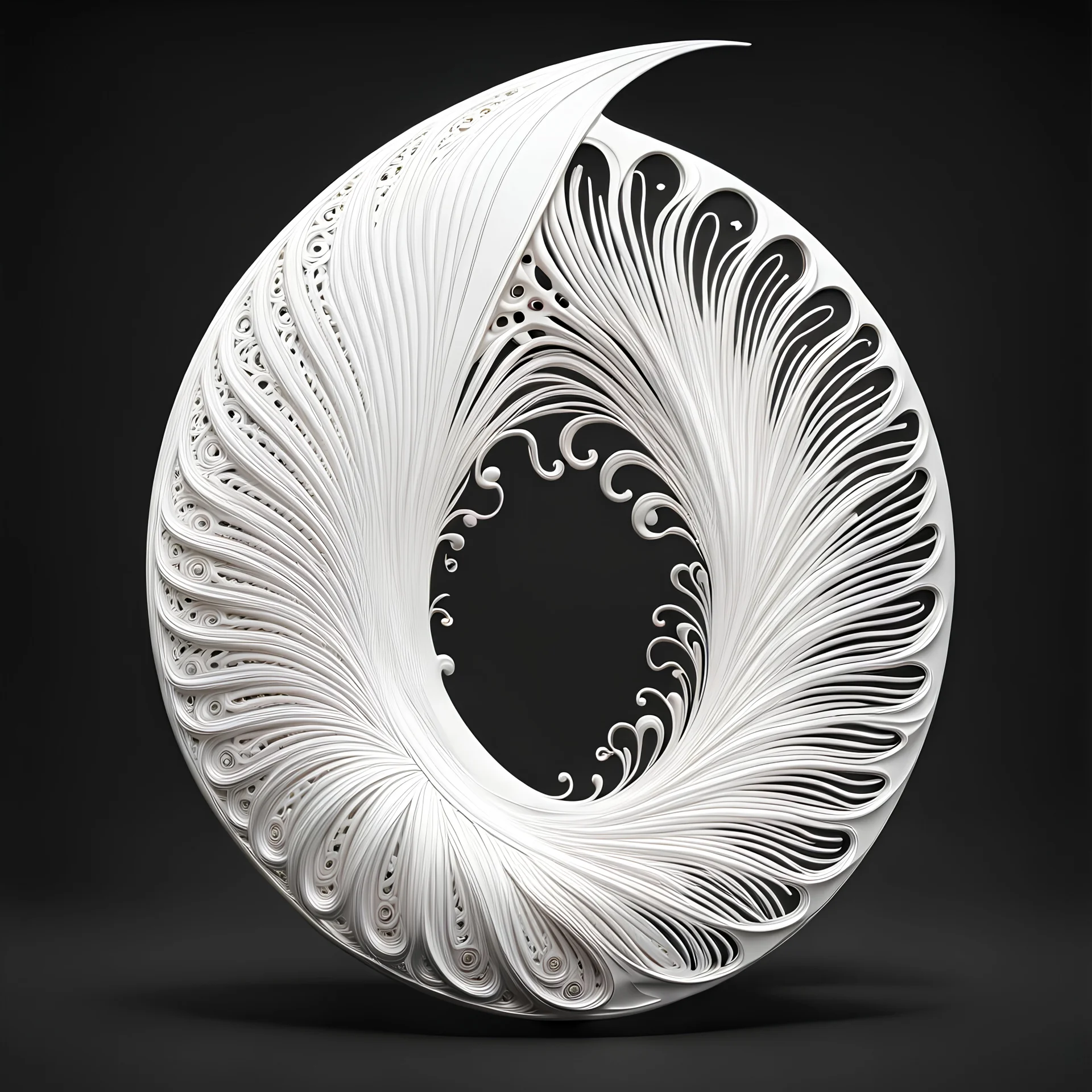 3D rendering of Expressively detailed and intricate of a hyperrealistic “circular tail”: side view, scientific, single object, glossy white, black background
