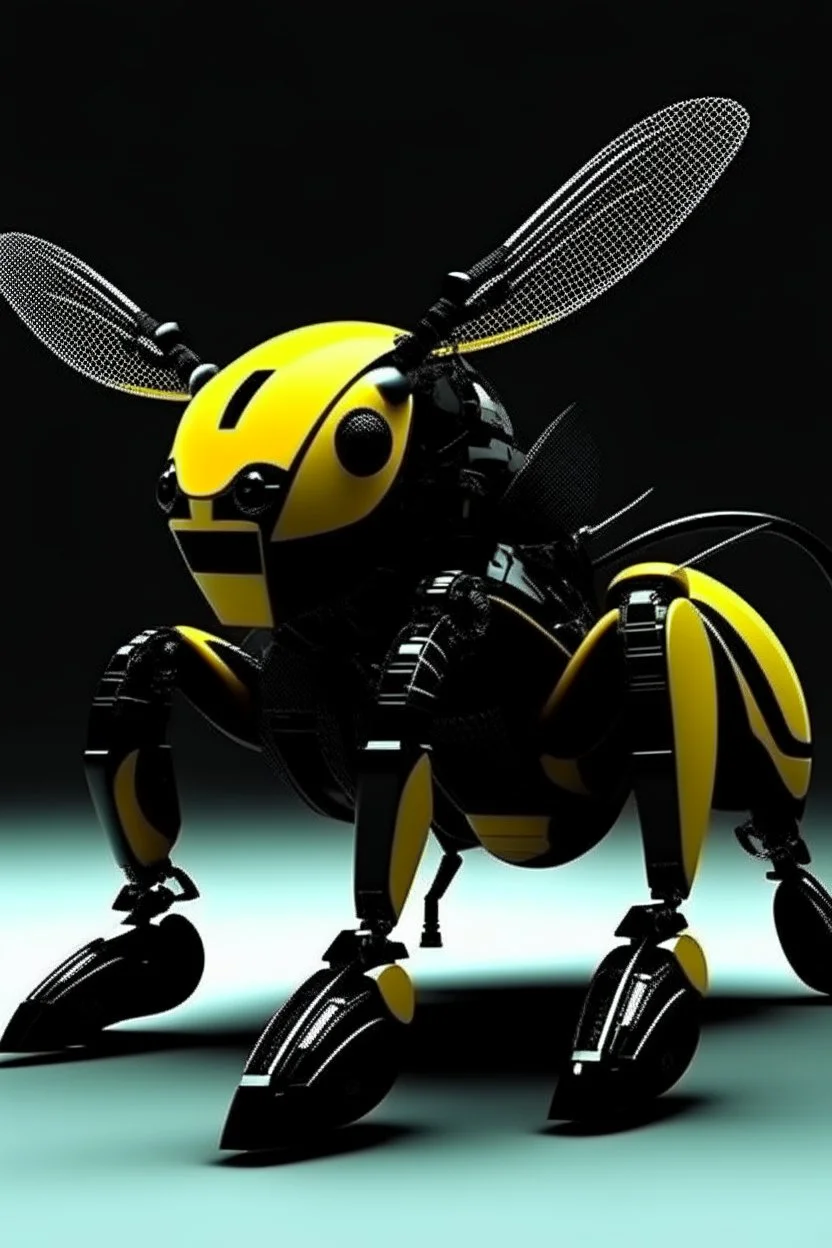 Yellow and black robotic bee from the future with armor