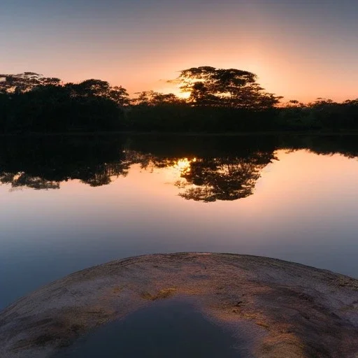 lotus jungle lake at sunset