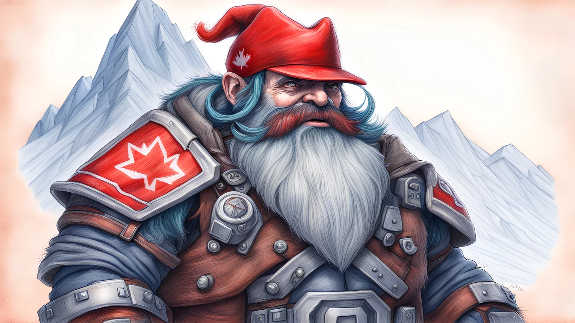 Coloured Pencil sketch of a Cyber hacker Mountain Dwarf with Epic Canadian Pride! More Canada.