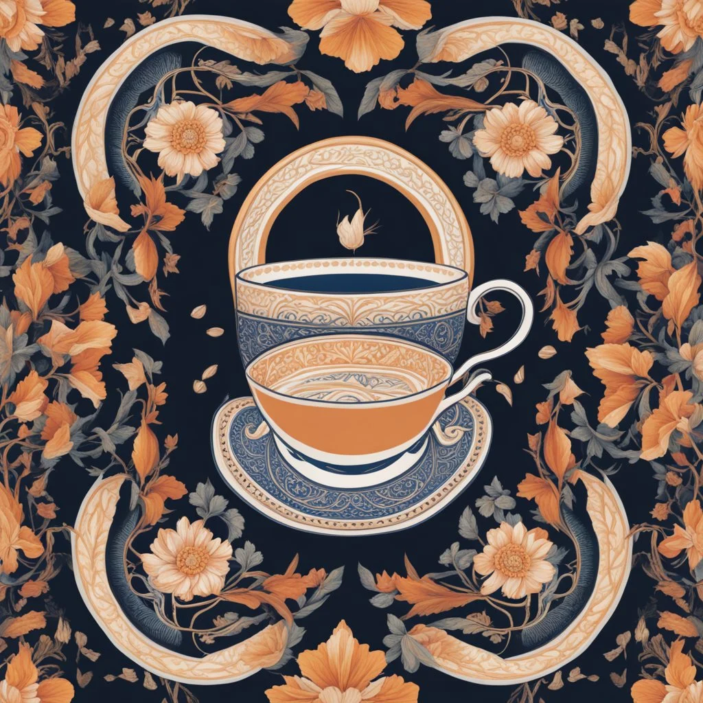 Aesthetic, Mesmeric, Gaslighted, Intuitive, Persuausive, Intriguing, Captivating Arts; Craftsmen; DIY influencer; Creative Entrepreneurship branding logos / initials / emblem art **Featured Design:** **Handcrafted Symmetry:** - Symmetrical patterns inspired by Assamese culture, forming a teacup and saucer. **Appearance:** Feel free to mix and match elements from different ideas to create a unique and compelling logo design for "ChayArt."