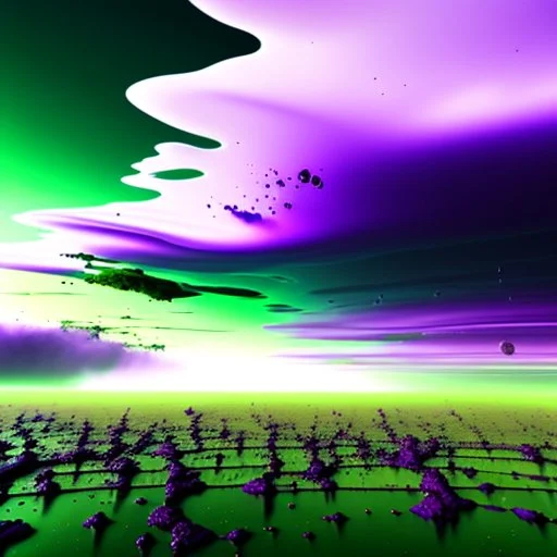 a texture of a beautiful clear sky violently exploding and raining dirty and grey hues of purple, green, and brown that muddy the sky, surreal, dreamlike