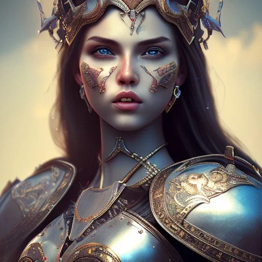 portrait of a warrior with godddes girl themed armour. extremely detailed. dslr. 100 mm lens, perfect position, unreal engine