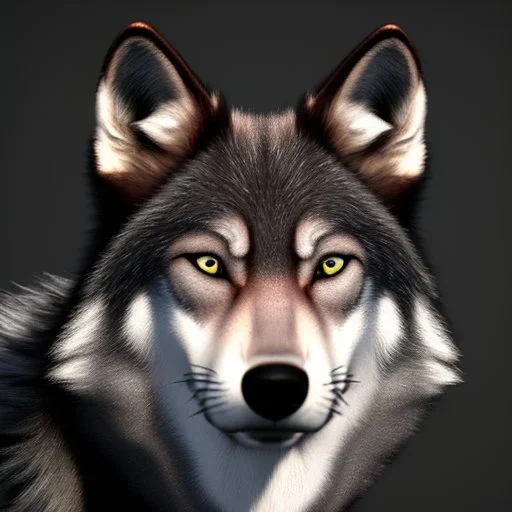 Ultra realistic cg rendering of Jet black wolf with gold eyes