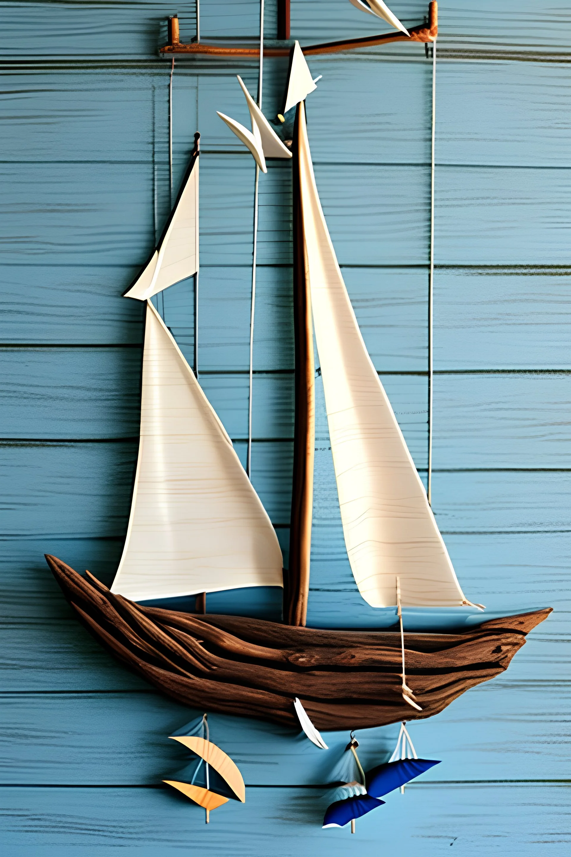 Driftwood Sailboats Mobile -- Wooden Ships -- Nautical Nursery Decor -- Patio