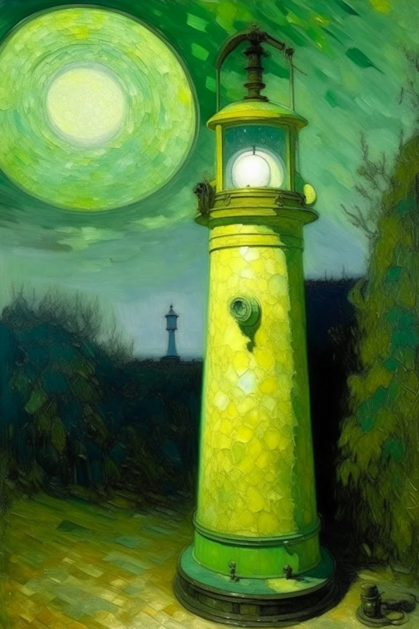 A pale greenish yellow observatory with a flashlight telescope painted by Claude Monet