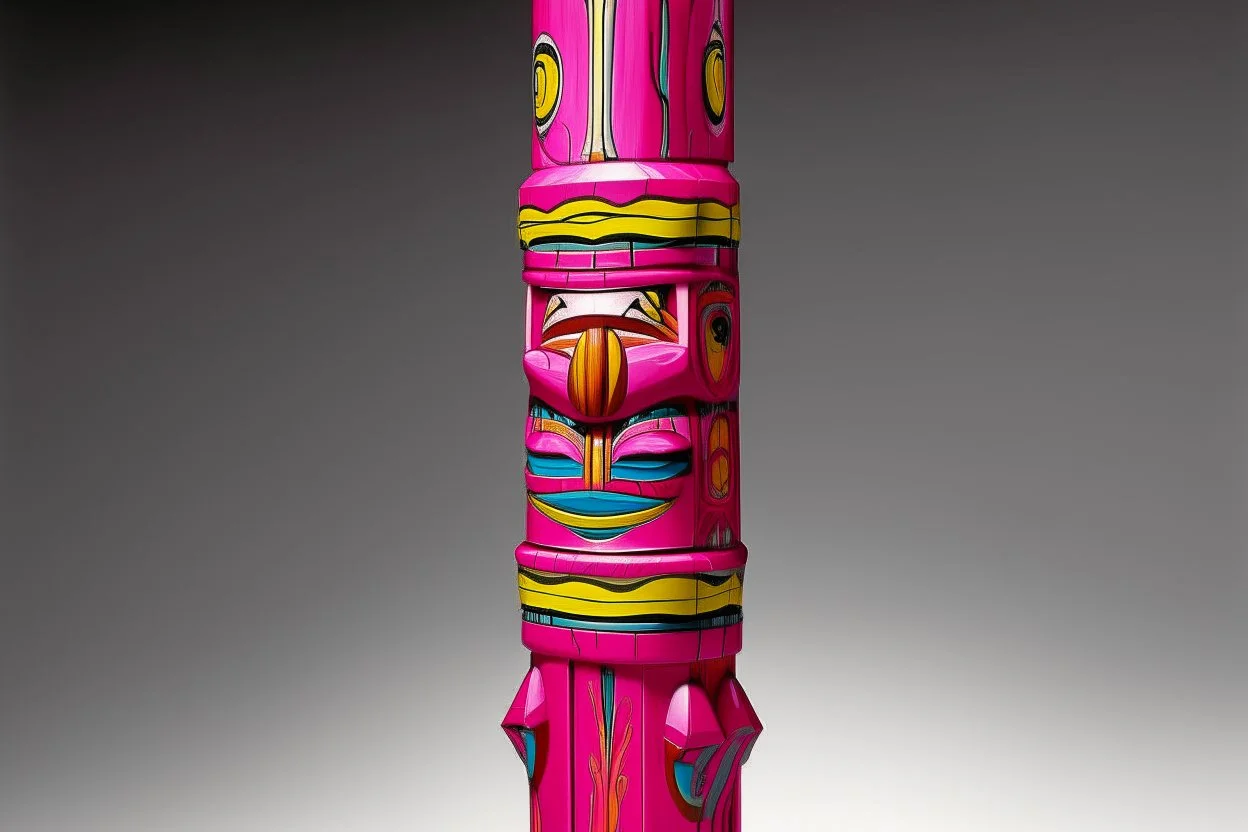 A purplish magenta wind elemental condor designed in pacific Northwest totem poles painted by Andy Warhol