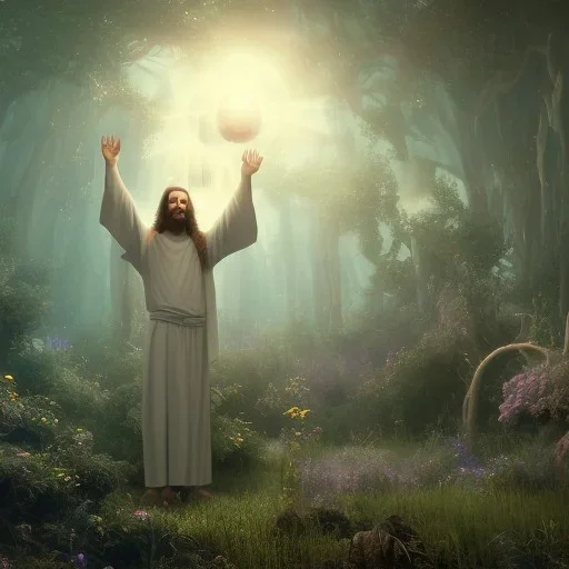 Jesus being born, surreal atmosphere, cosmic backdrop, celestial ambience, soft lighting, very chilly appearance of the surroundings, unreal engine 5 volumetric lighting, intricate details, realistic style, 8k detail, very fine facial detailing