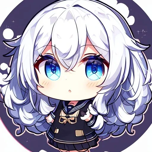 Clear focus, High resolution, long white hair, hair between eyes, straight long locks, sparkling blue eyes, wearing a sailor uniform, wearing a sailor skirt, wearing a brown vest, cute, 1girl, fluffy hair, cute, chibi, cartoon, rough line art, white background, Anime Diffsion