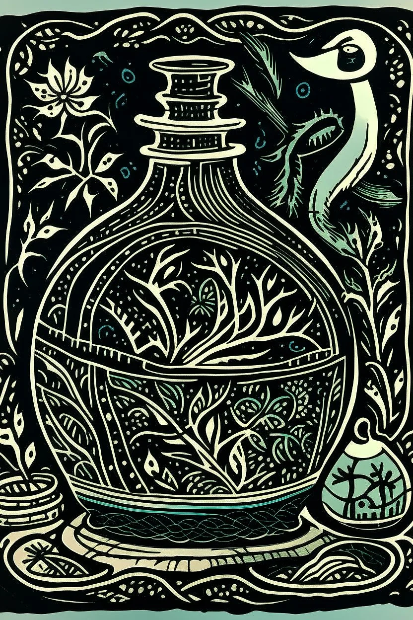 Linocut witch's potion