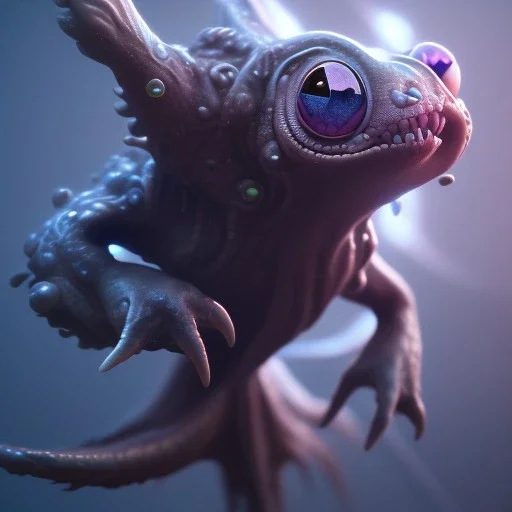 Cute fluid ink creature, big black eyes, unreal engine 5, 8k resolution, photorealistic, ultra detailed