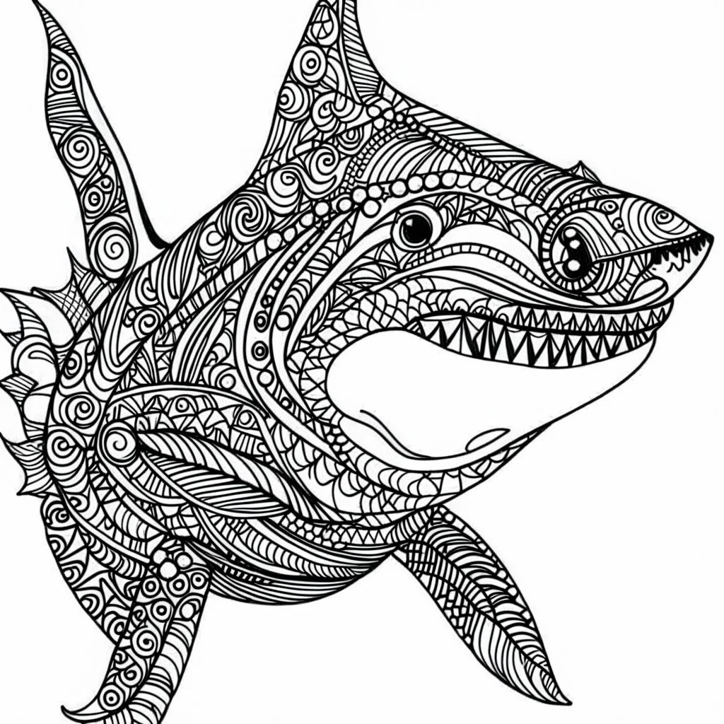 shark, mandala, minimal lines, cartoon, white back ground color, real style, realistic, minimalistic, minimal black line art, line art, crisp line art, unique coloring sheet, outlined, outline, crisp, crisp line edges, illustration, thin lines, crisp clear lines, line art, clean line art, unique, 8k, amazing, masterpiece, no colors, no dark color, no black color, avoid thick black, minimalistic line edges, pure white back ground, image character full fit to page,