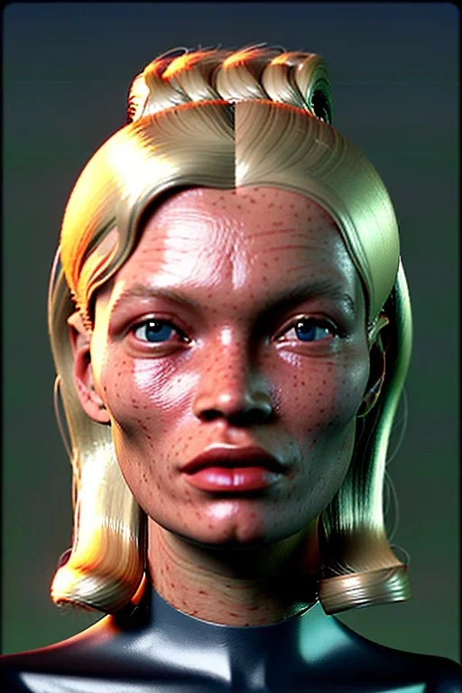 Ultra Realistic retro sci-fi, Supermarket parking scene, 1960 year, blonde woman, sweet young Kate moss face, x ray lights eyes, face makeup, tight latex coat, levitating cars, many panic people, Retro sci-fi style, soft color, highly detailed, unreal engine 5, ray tracing, RTX, lumen lighting, ultra detail, volumetric lighting, 3d, finely drawn, high definition, high resolution.