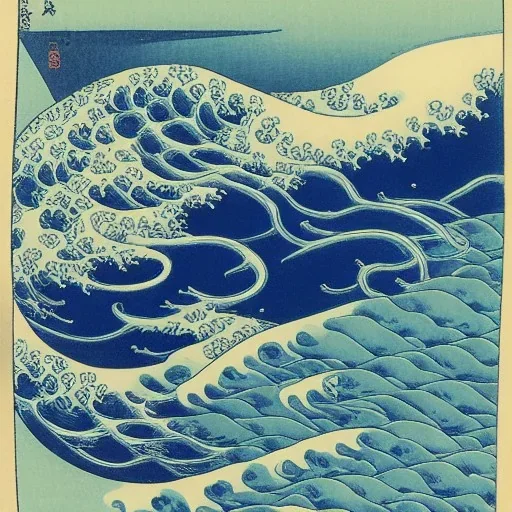 frogs in waves by Hokusai