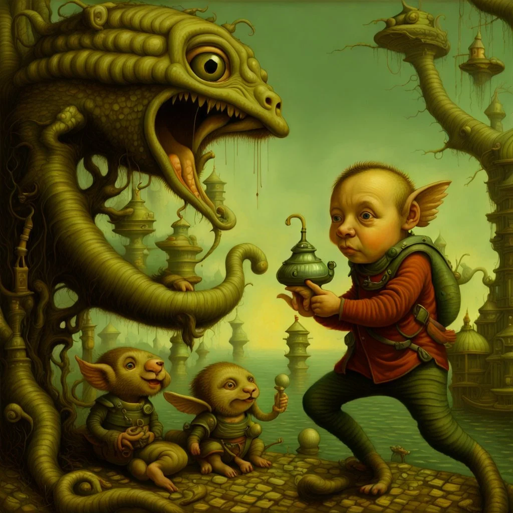 Twas brillig, and the slithy toves Did gyre and gimble in the wabe; All mimsy were the borogoves, And the mome raths outgrabe.highly detailed oil on canvas masterpiece beautiful award winning Unreal Engine very cute Jacek Yerka acrylic art Jean-Baptiste Monge Surrealism Daniel Merriam naoto hattori Catrin Welz-Stein Esao Andrews Ray Caesar Gabriel Pacheco Bridget Bate Tichenor yippy-ty-o-ty-ay The Strangeness of Thomas :-) Anna Zinkeisen