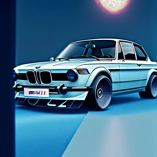 fullbody Drawing of 'BMW 2002',intricate detail,andrea bonelli,Kilian Eng,Ohrai,evan lee,three quarters frontal aerial view, Futuristic design study,toned colors,16k