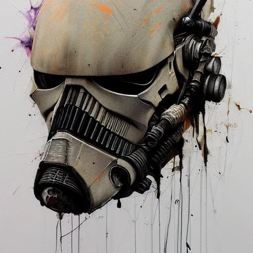 photorealistic death trooper helmet with weathered painting , illustration on coarse canvas by <agnes cecile> and <Yoji Shinkawa>, ornate and intricate details , soft smooth lighting, ultra detailed concept art,