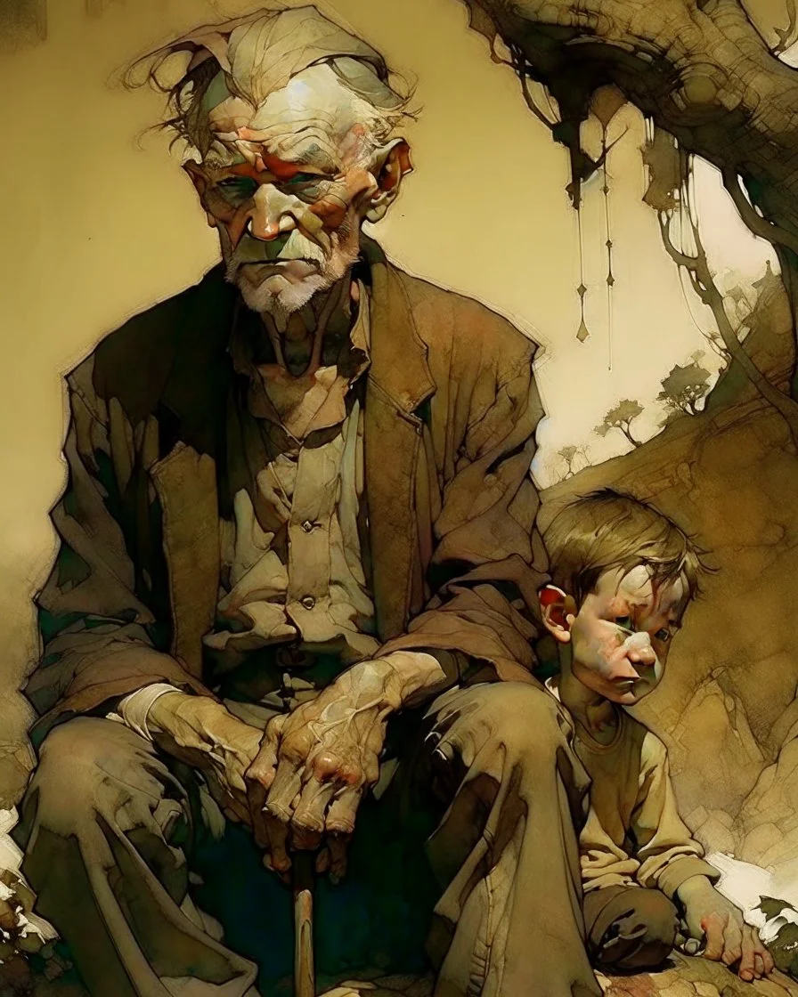 old man, young boy, Alex Maleev , Arthur Rackham, Maxfield Parrish,