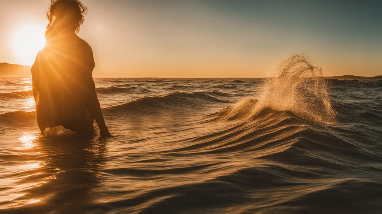 Sea of Endless waves with the sparkling reflection of the sun, golden hour, Canon RF 16mm f:2.8 STM Lens, hyperrealistic photography, style of unsplash and National Geographic