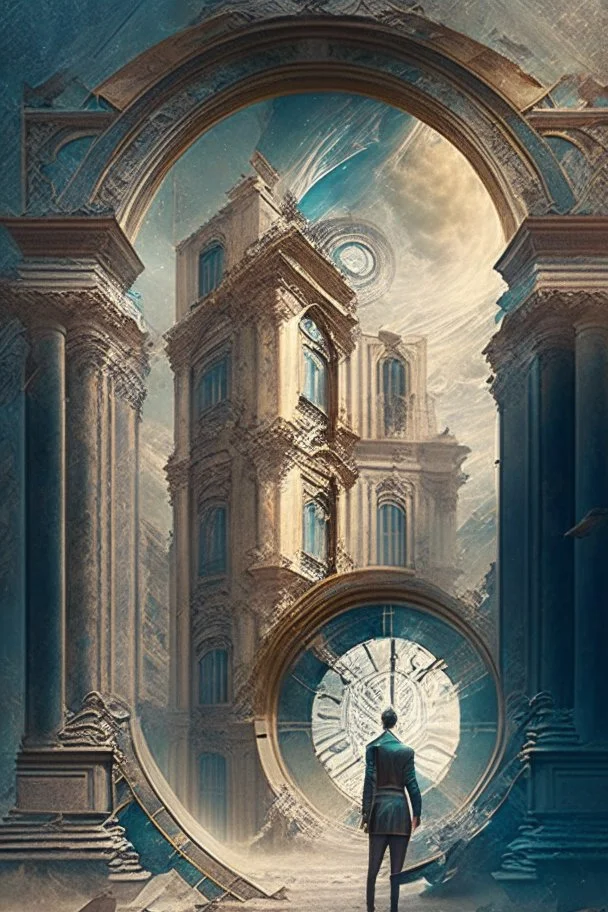 A palace in the form of a time portal, a man