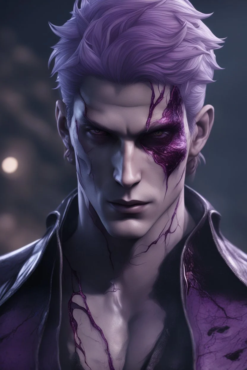 Your poison is running through my veins, close up of purple veins standing out on an Attractive man's face after he got the kiss of death, eyes closed, hyper realistic, anime,gothic, 8k