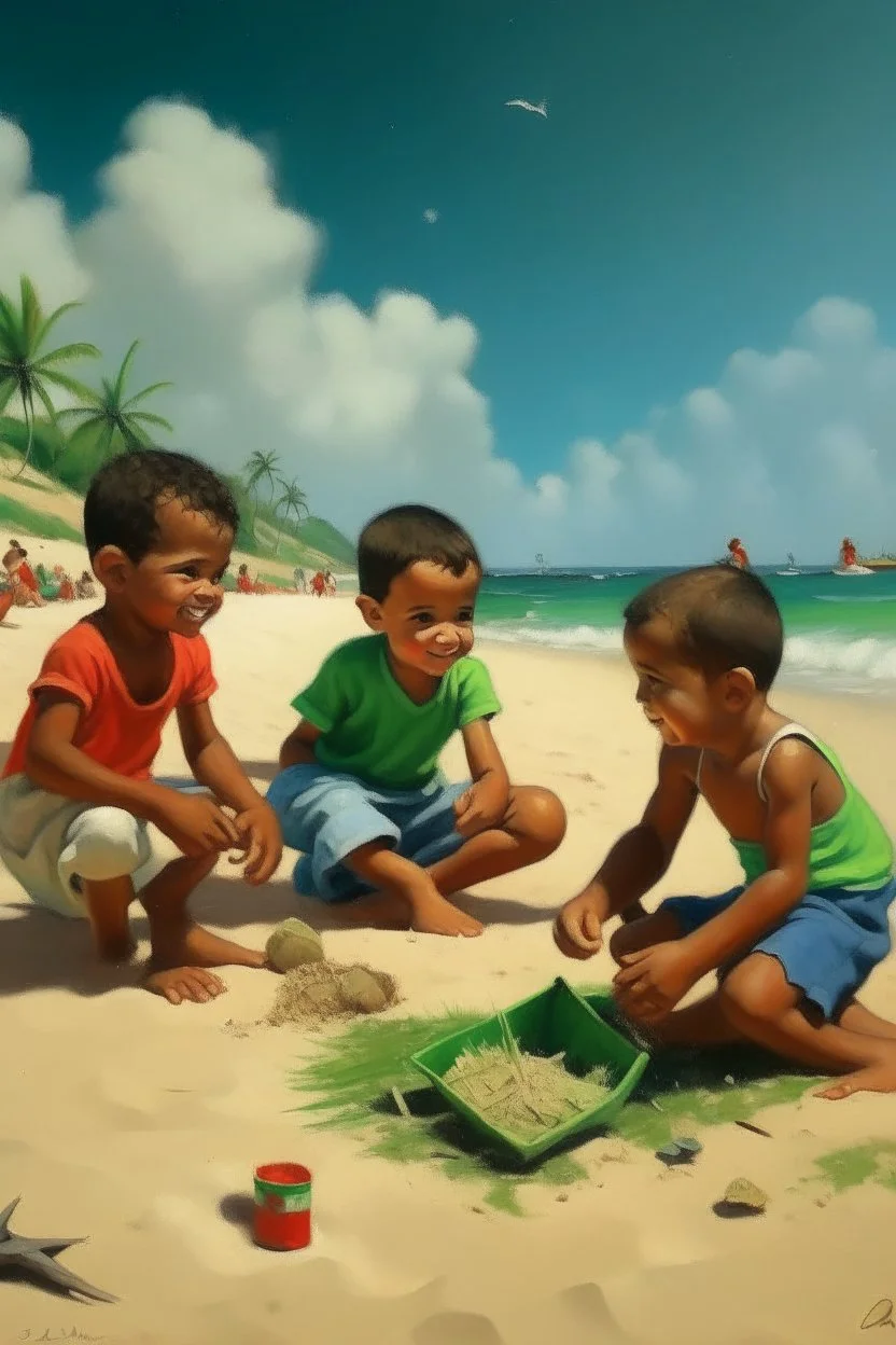 cuban little boys on the beach playing in the sand in de verte painting