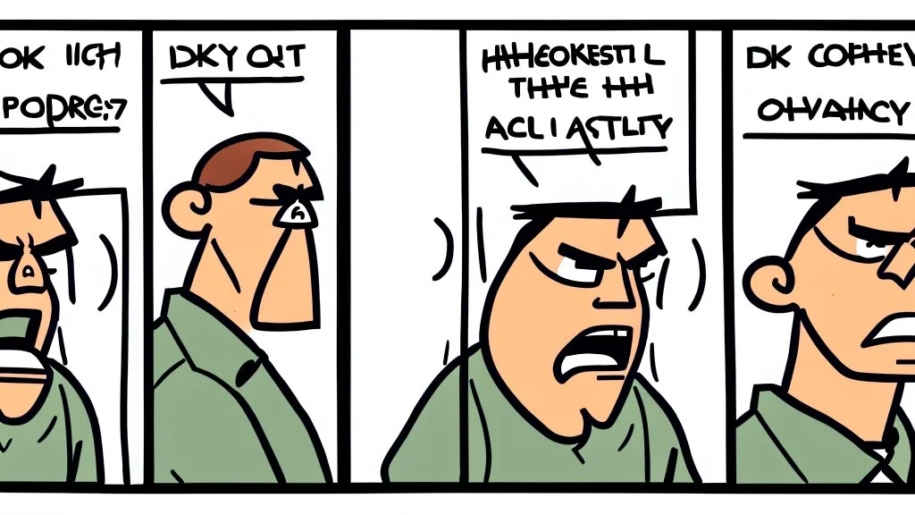 2 panels left panel has customer service looking annoyed and right panel showing angry guy on cellphone