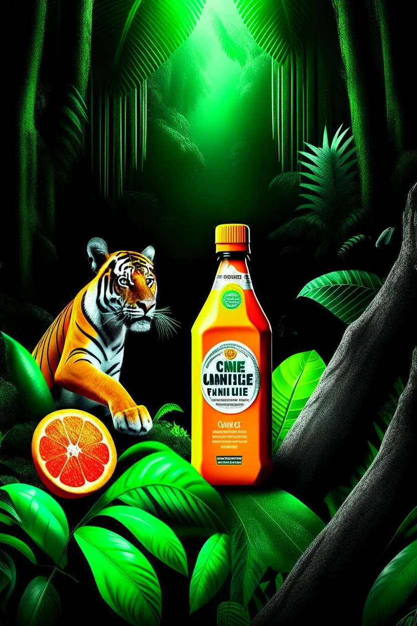 brand campaign for a new drink with orange and chili flavour with a jungle animal high resolution