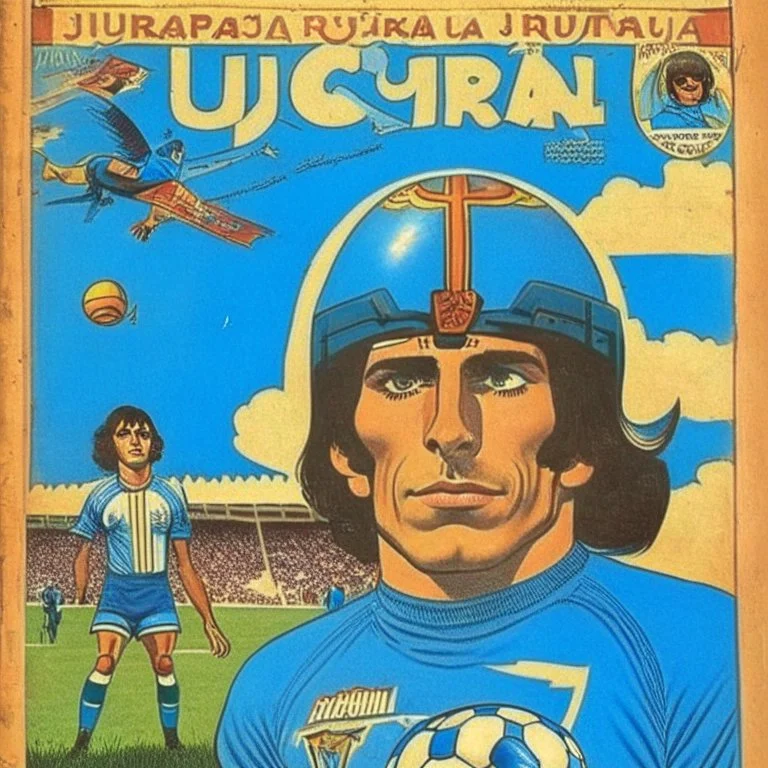 A 1980 medieval london comic cover of uruguayan sky-blue football magazine. At BUENOS AIRES Monty Pyton.