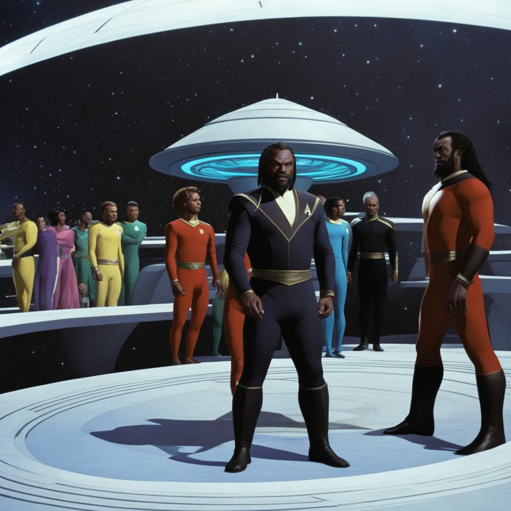 [Star Trek, Kupka's style] And that was the colors of the saucer? No, Worf the Klingon in swimsuit.
