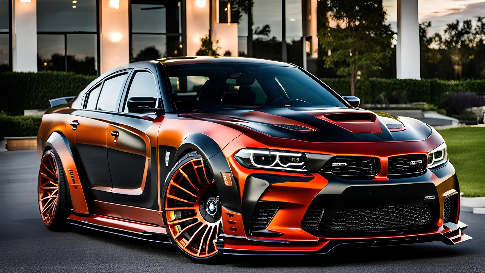 A (((BMW Dodge Charger))) featuring a luxurious interior, advanced technologies, and a sleek body kit designed by MANSORY, exuding an air of sophistication and power