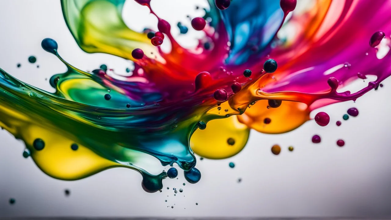 Multicoloured ink drops diffusing into a glass vessel full of water