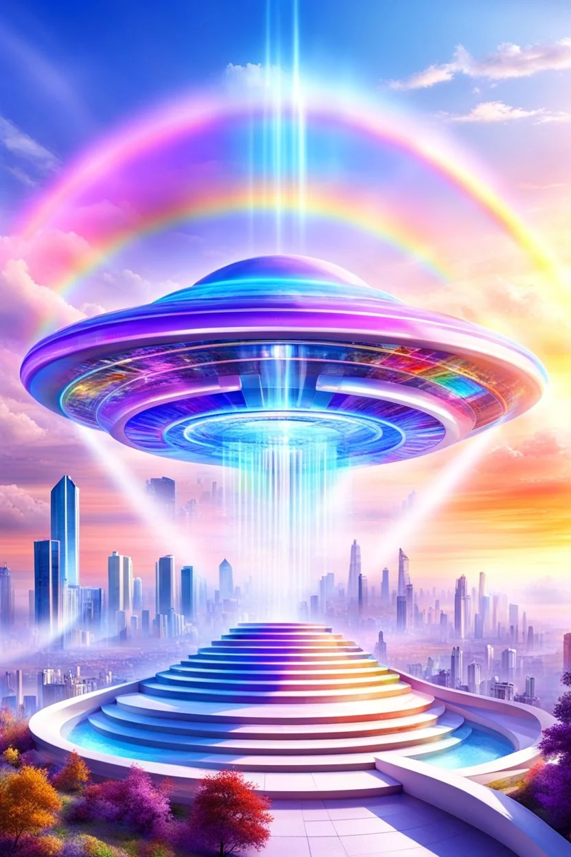 Ufo rainbow, futuriste ultra moderne,stairway to heaven,crystal very beautiful city