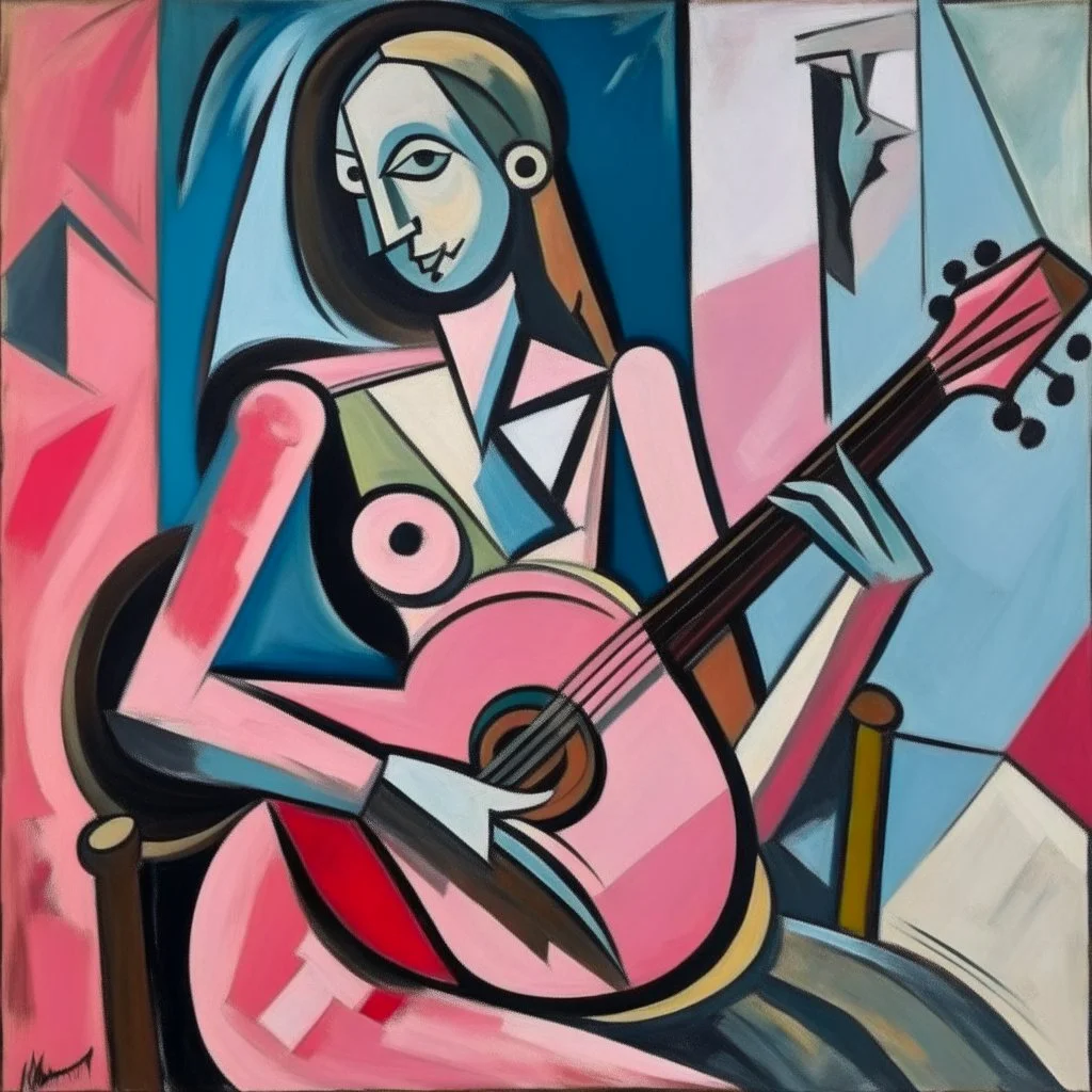 picasso Neoclassicism pink woman and guitar