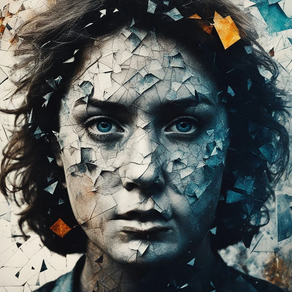 this human being is not aware to be a human being [Shattered Image, Shot the texture and then rewound the film and double exposed from multiple 1979 B colour series movie]