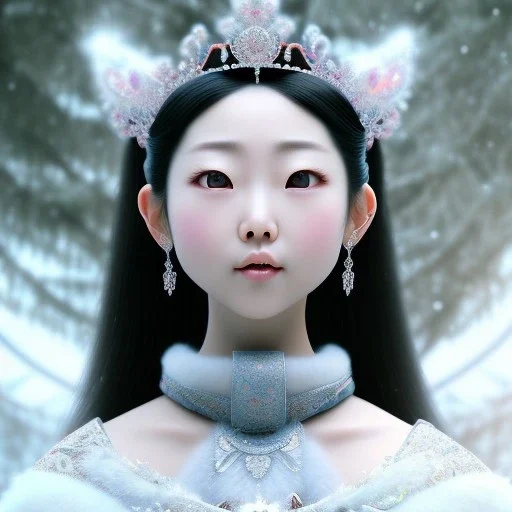 smooth hyper realistic, beautiful smiled Japanese goddess in crown, pale colors, dark cosmos background, cat еye, extremely sharp detail, finely tuned detail, ultra high definition, 8 k, unreal engine 5, ultra sharp focus, accurate sword wings, positive smile, lot of details, fit within portrait, Ambiance winter, perfect composition, perfect hair, perfect hands, finger up gestures