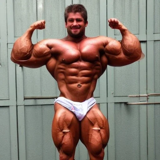 Male, steroid, bodybuilder, super heavy weight, massive, handsome, beautiful, front view, shredded, smile, poser face, handsome, v taper, over developed pecs, rouged, super heavy weight bodybuilder