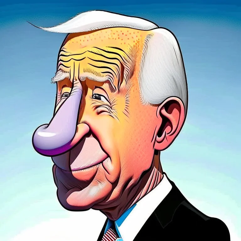 Caricatura de Joe Biden con una naríz extra larga como la del muñeco Pinocho