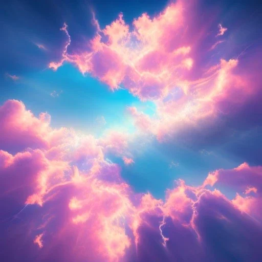  beautiful pink and blue cloud , soft, gold city on cloud